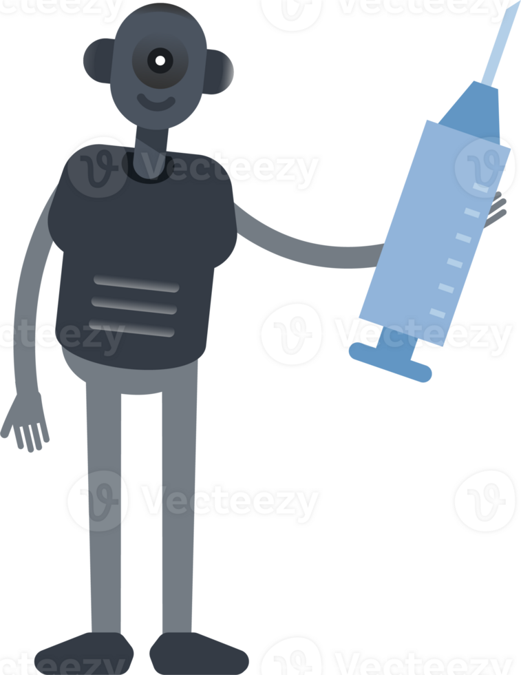 Robot Character Holding Medical Syringe Illustration png