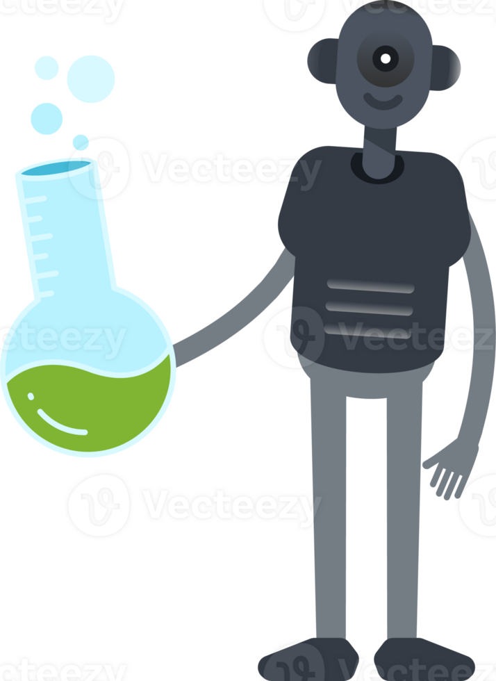 Robot Character Holding Lab Flask png