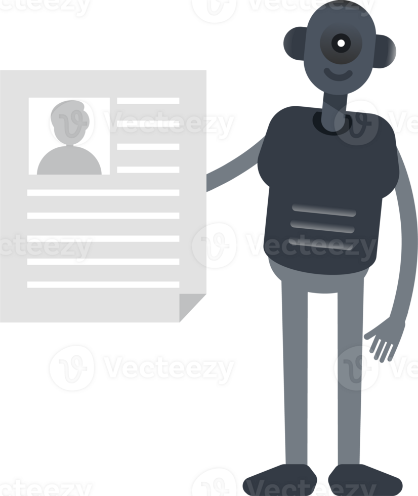 Robot Character Holding Job Application Document png