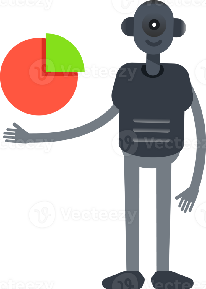 Robot Character Holding Pie Chart png