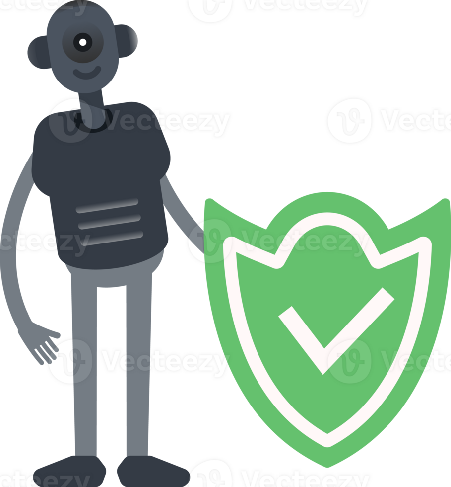 Robot Character and Check Mark Shield png
