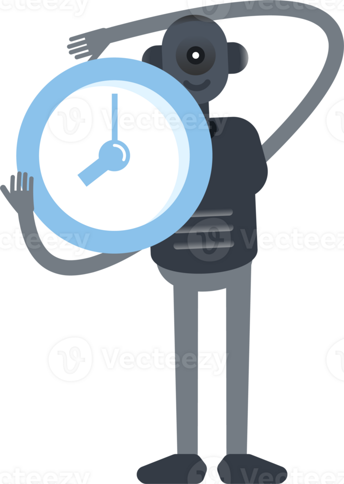 Robot Character Holding Clock png