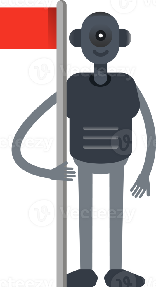 Robot Character Holding Flag Pole png