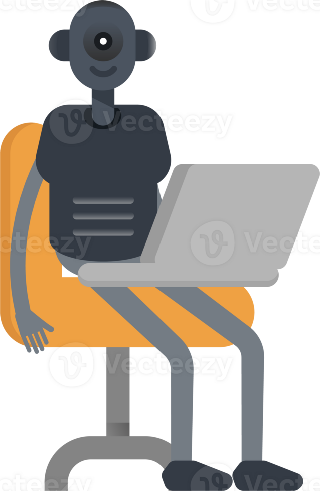 Robot Character Working on Laptop png