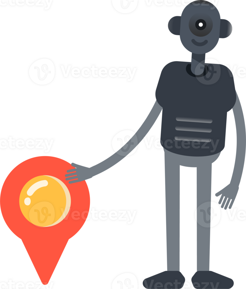 Robot Character and Location Pin png