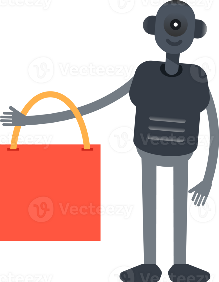 Robot Character Holding Shopping Bag png