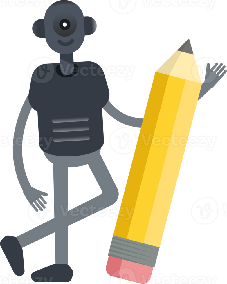 Robot Character and Pencil png
