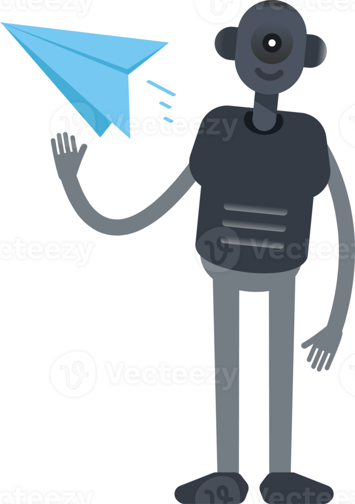 Robot Character Holding Paper Plane png