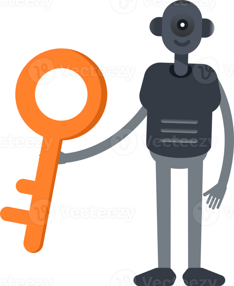 Robot Character Holding Key png