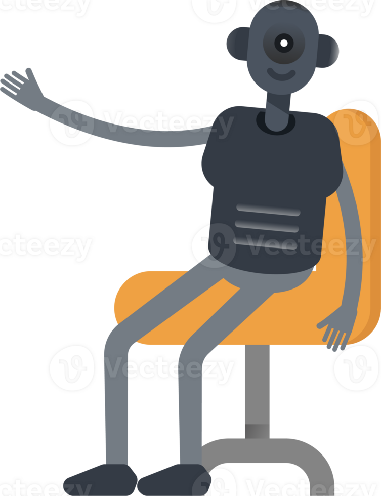 Robot Character Sitting on Office Chair png