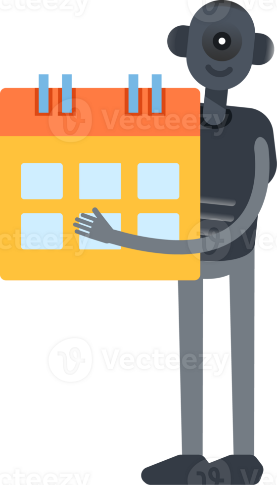 Robot Character Holding Calendar png