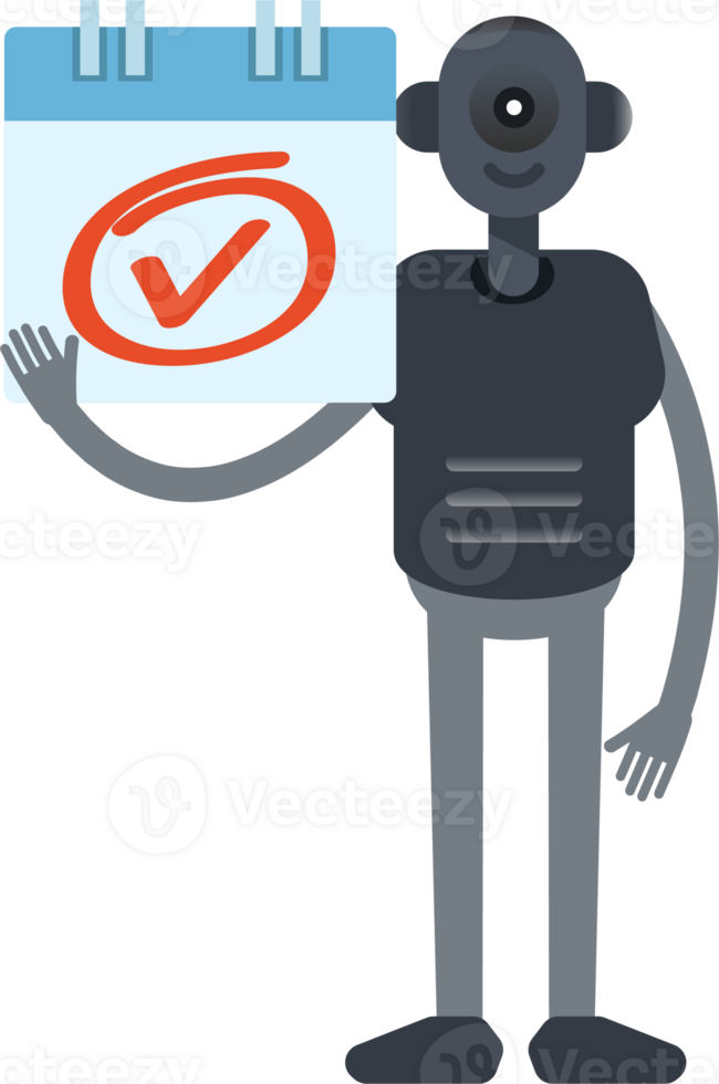 Robot Character and Check Mark Sign png