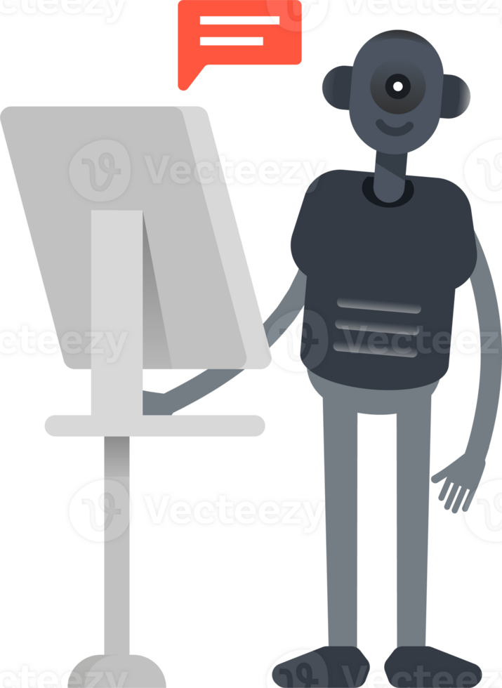 Robot Character Working on Computer png