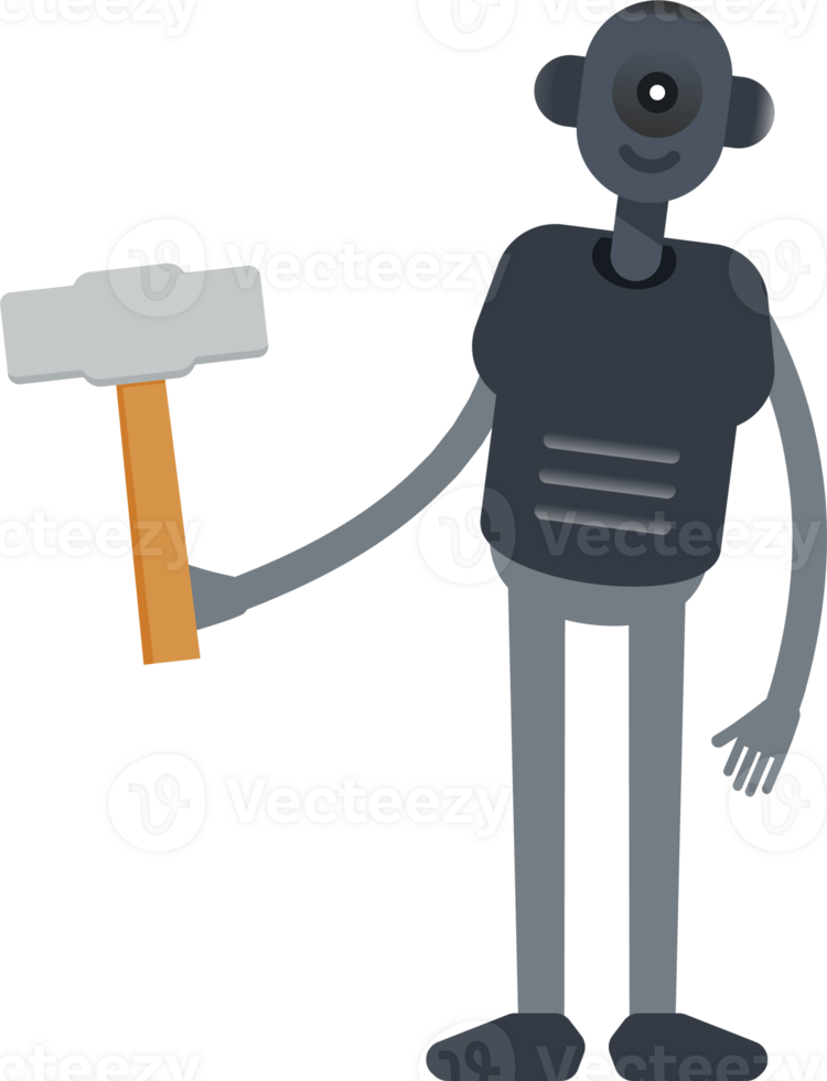 Robot Character Holding Hammer Tool png