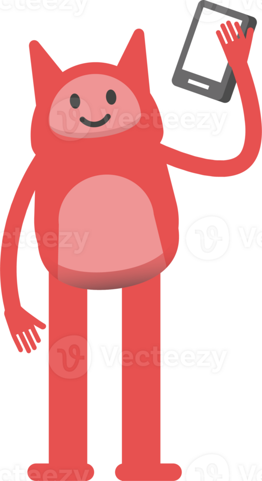 Cute Pink Monster Character Talking on Smartphone png