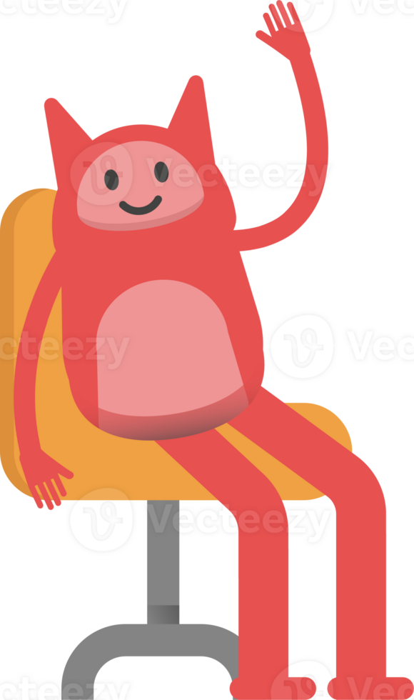 Cute Pink Monster Character Sitting on Chair png