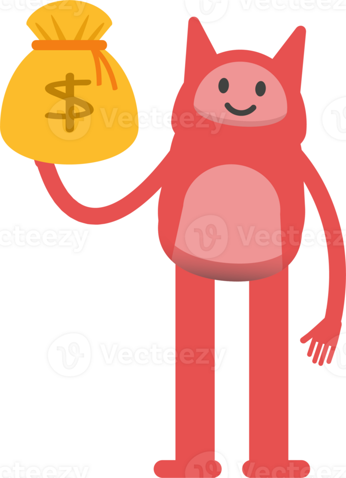 Cute Pink Monster Character Holding Dollar Sack png