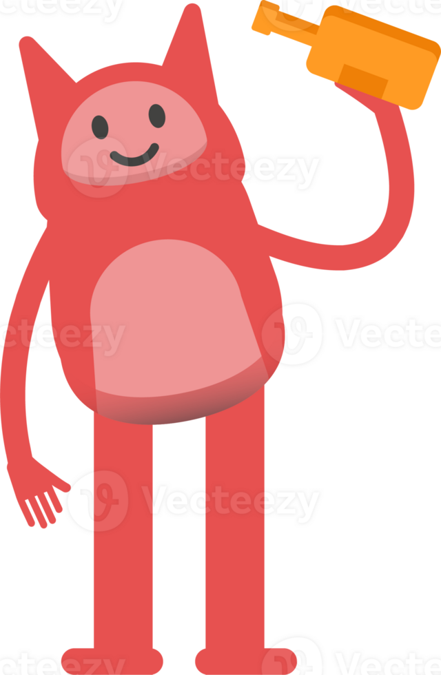 Cute Pink Monster Character Drinking Beer png