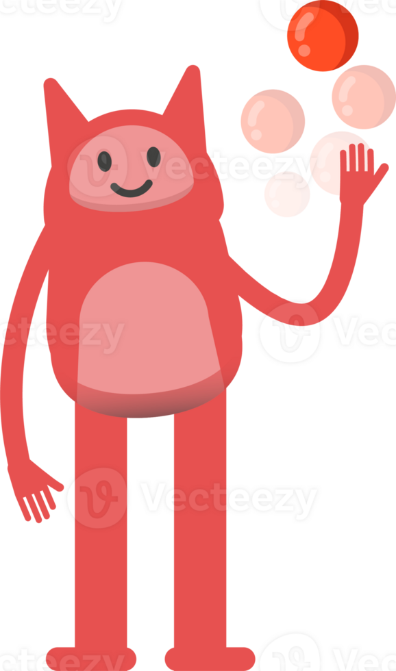Cute Pink Monster Character Playing Ball png