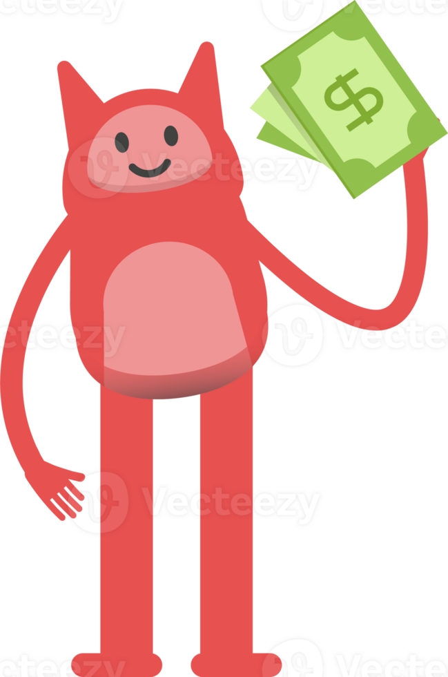 Cute Pink Monster Character Holding Dollar Banknotes png
