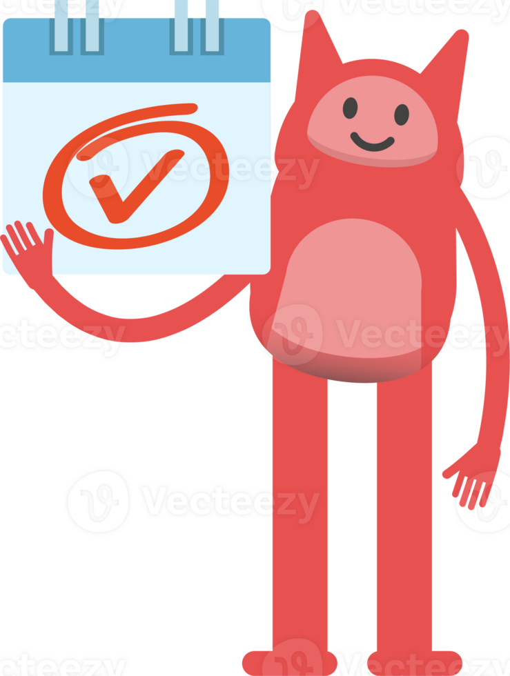 Cute Pink Monster Character and Check Mark Sign png