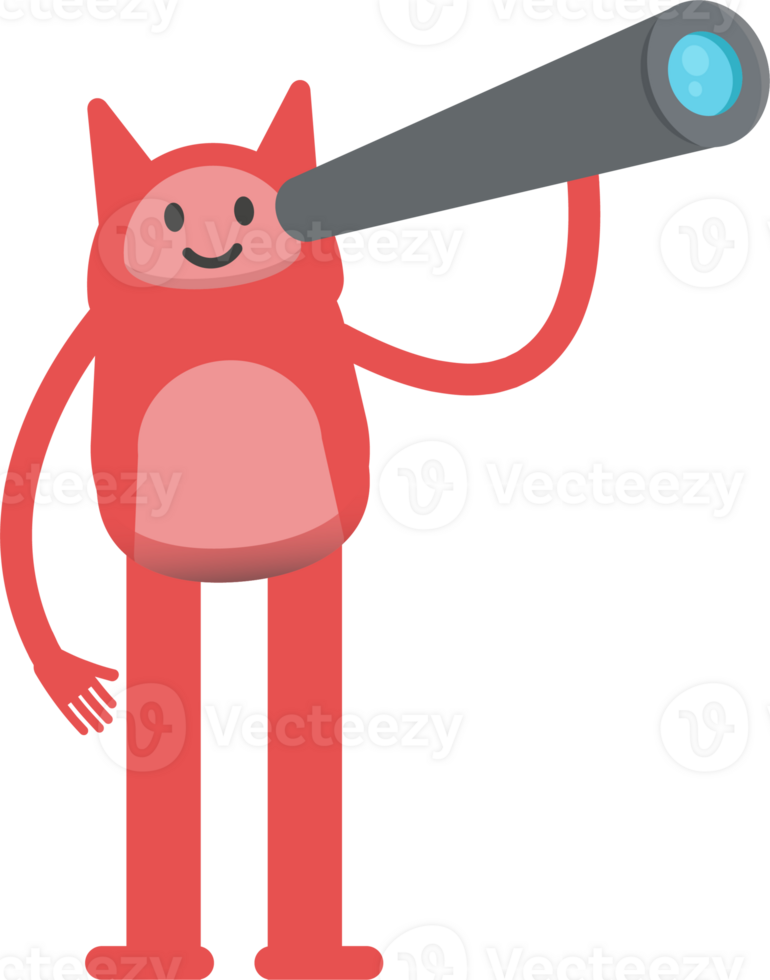 Cute Pink Monster Character Using Binoculars png