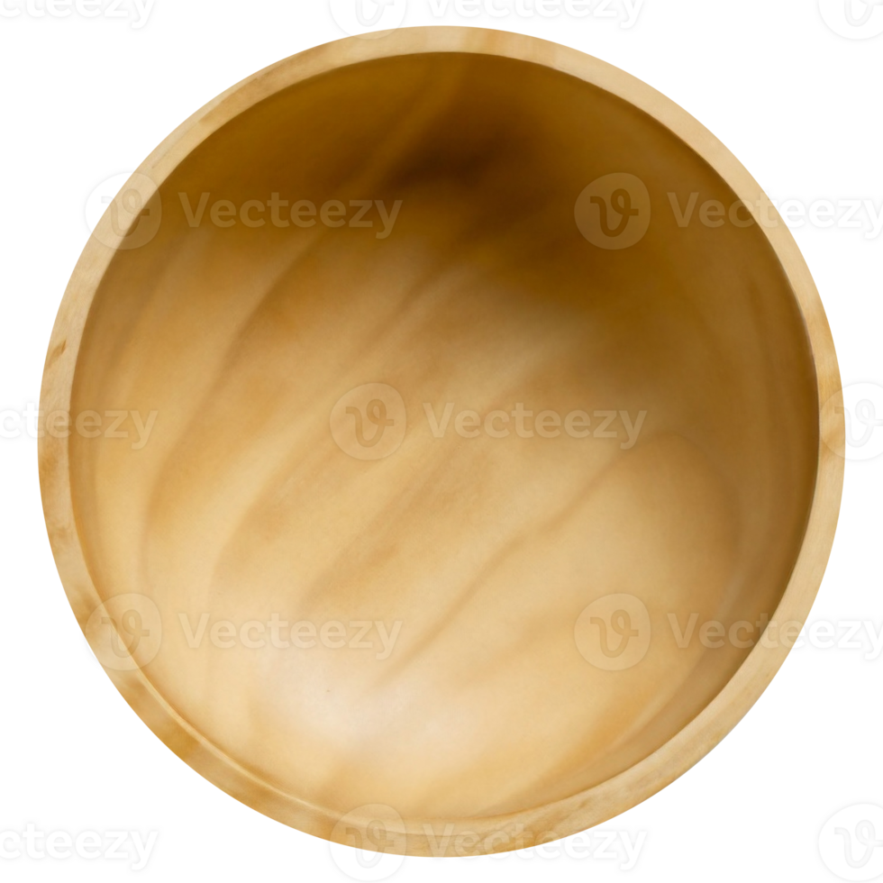 Top view of empty wooden bowl isolated on background. Clean plate cut out. png