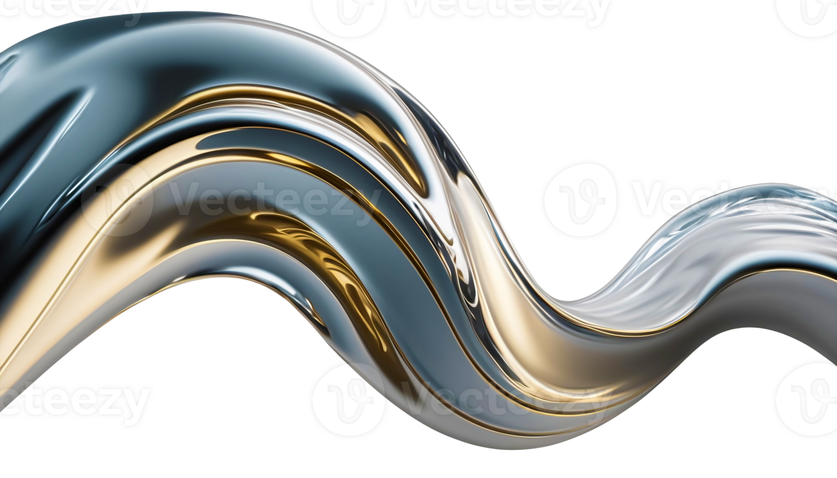 Abstract silver gradient curve. Flow chrome liquid metal waves isolated on white png