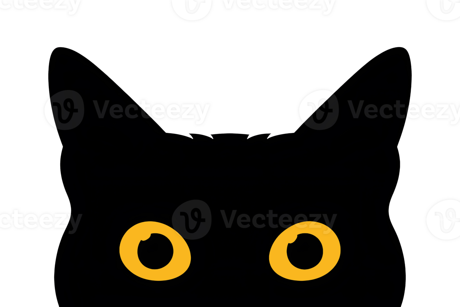 black cat with yellow or amber colored eyes, illustration cut out and isolated on transparent background png