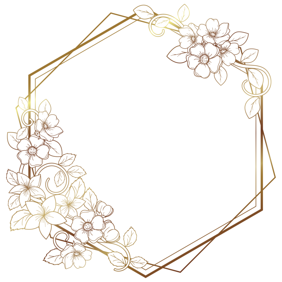 Vintage Golden Floral Border with Hexagon Frame png
