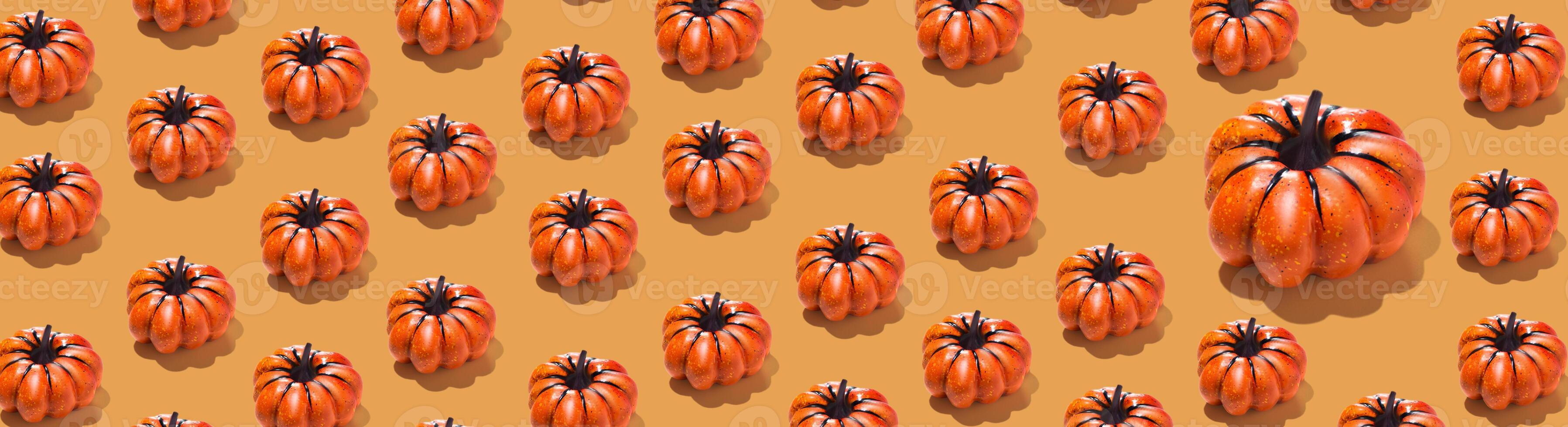 Orange pumpkin pattern creative on orange yellow background long banner photo
