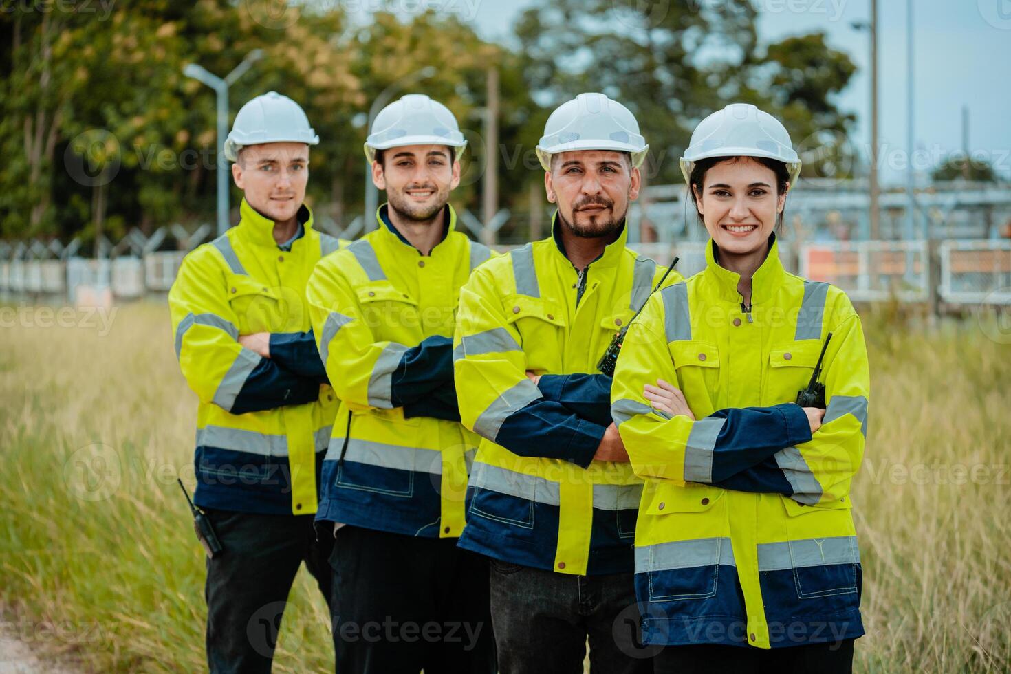 Group of workers teamwork Industry in oil refinery equipment Check and check the condition of the machinery system , Energy Engineering concept. photo