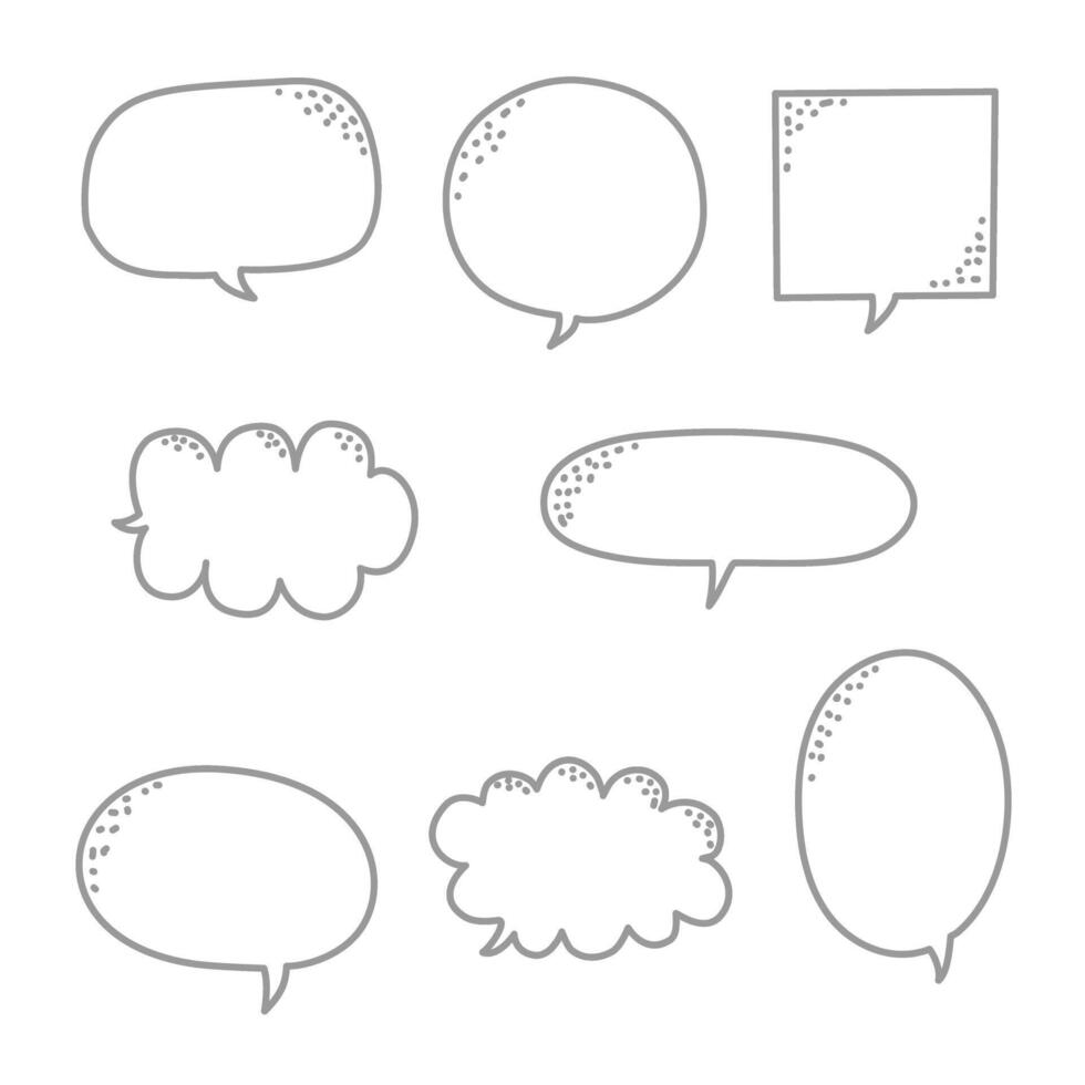 collection set of minimal doodle hand draw speech bubble balloon, think speak talk text box banner vector