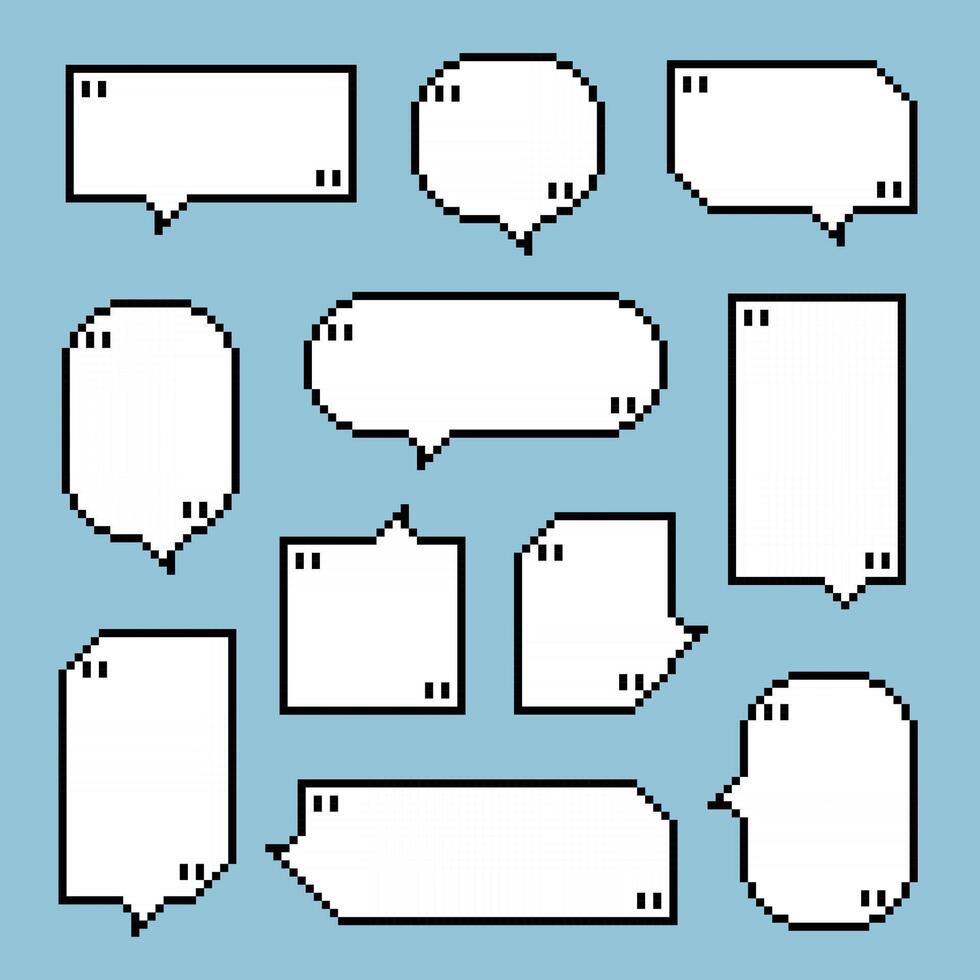 collection set of retro game 8bit pixel speech bubble balloon with quotation marks vector