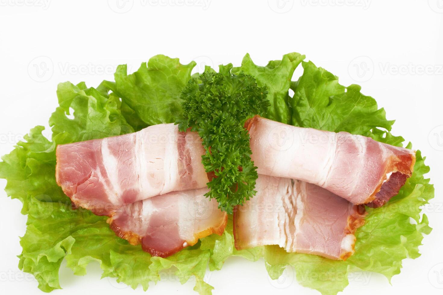 sliced bacon on white photo