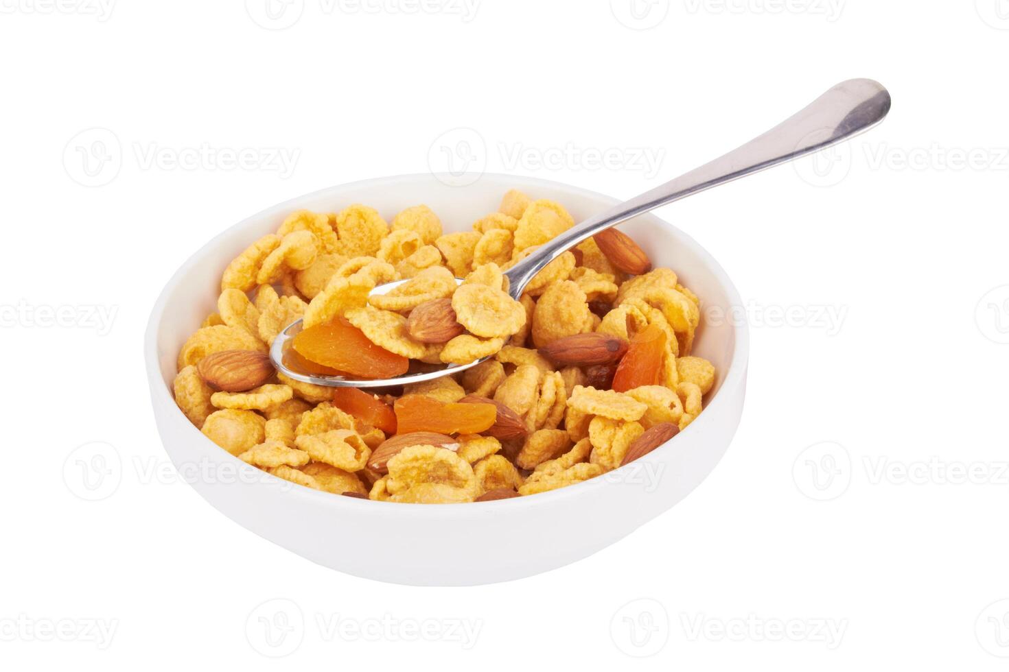 corn flakes on white photo