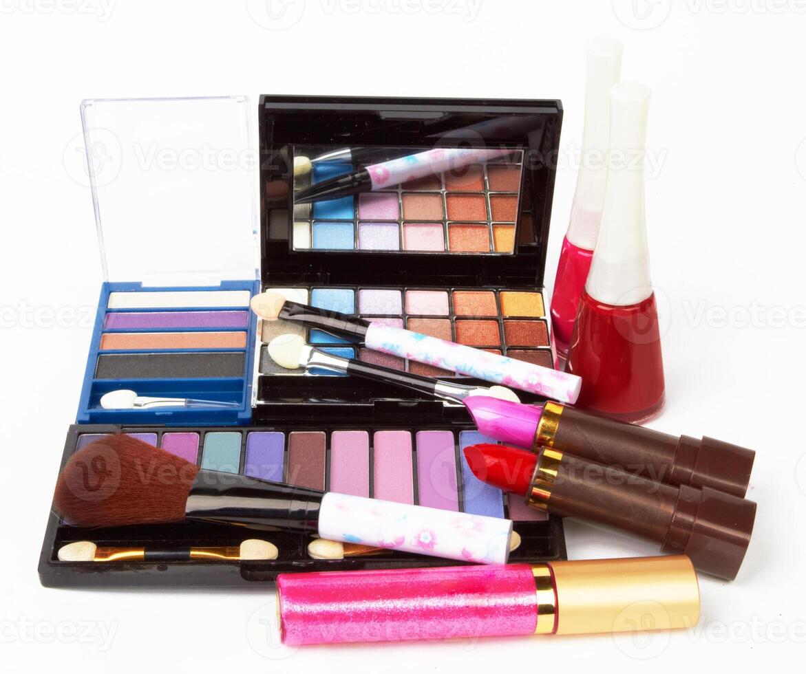 Cosmetic products on white photo