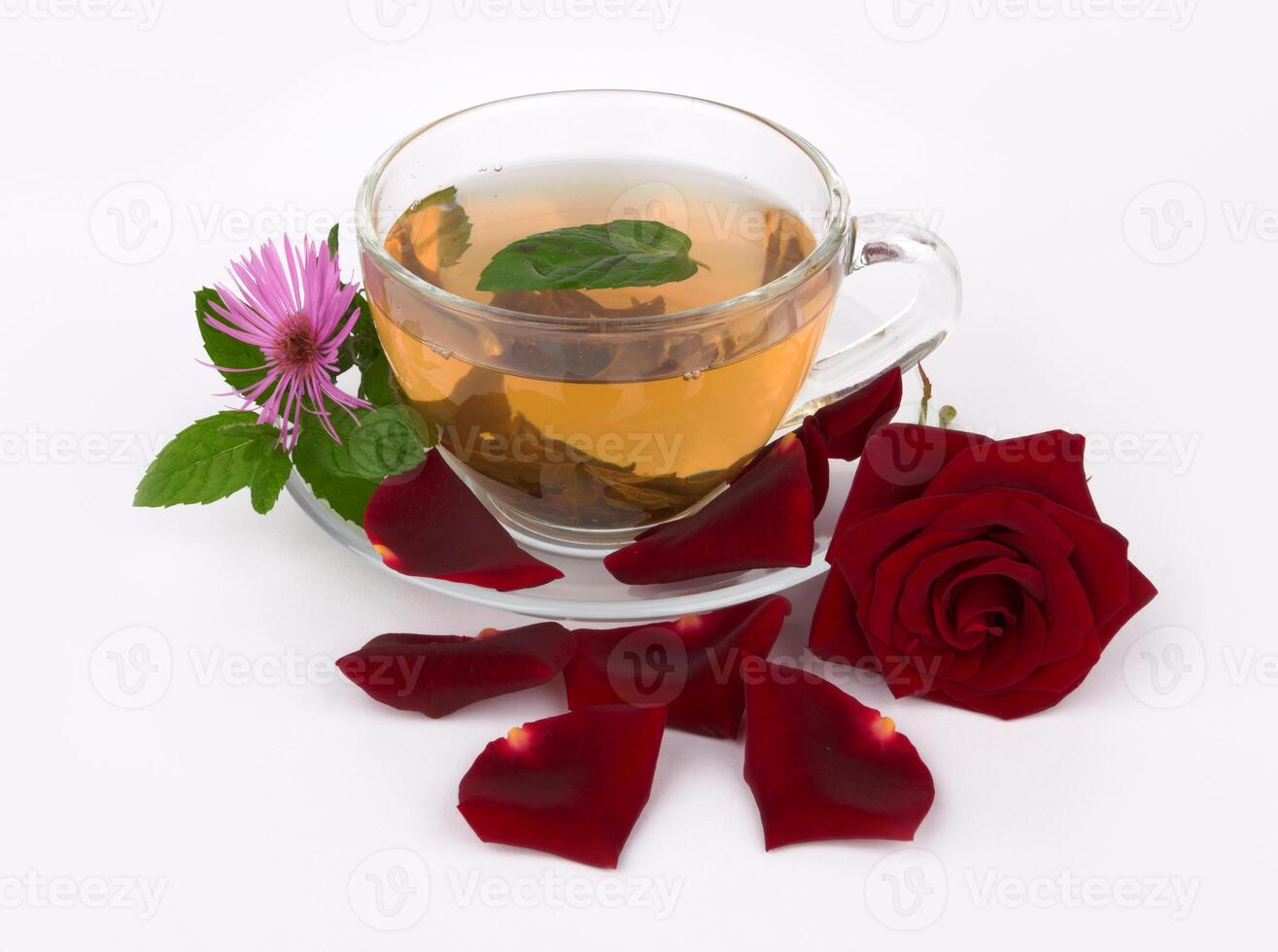 tea in glass on white photo