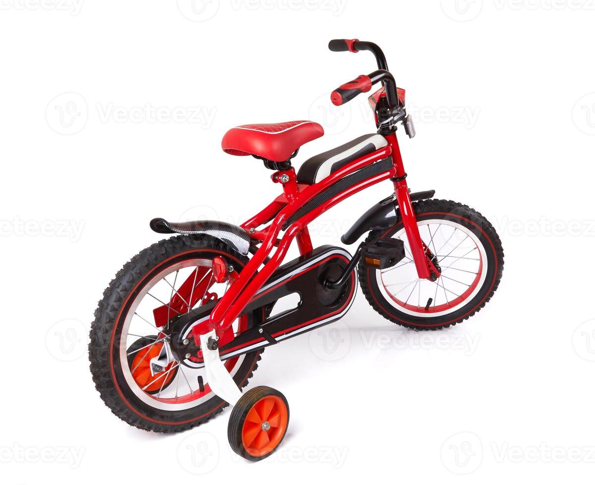 red bicycle on white photo