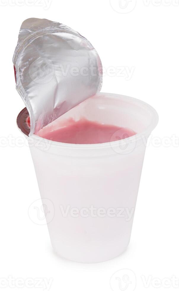 Plastic cup with yoghurt photo