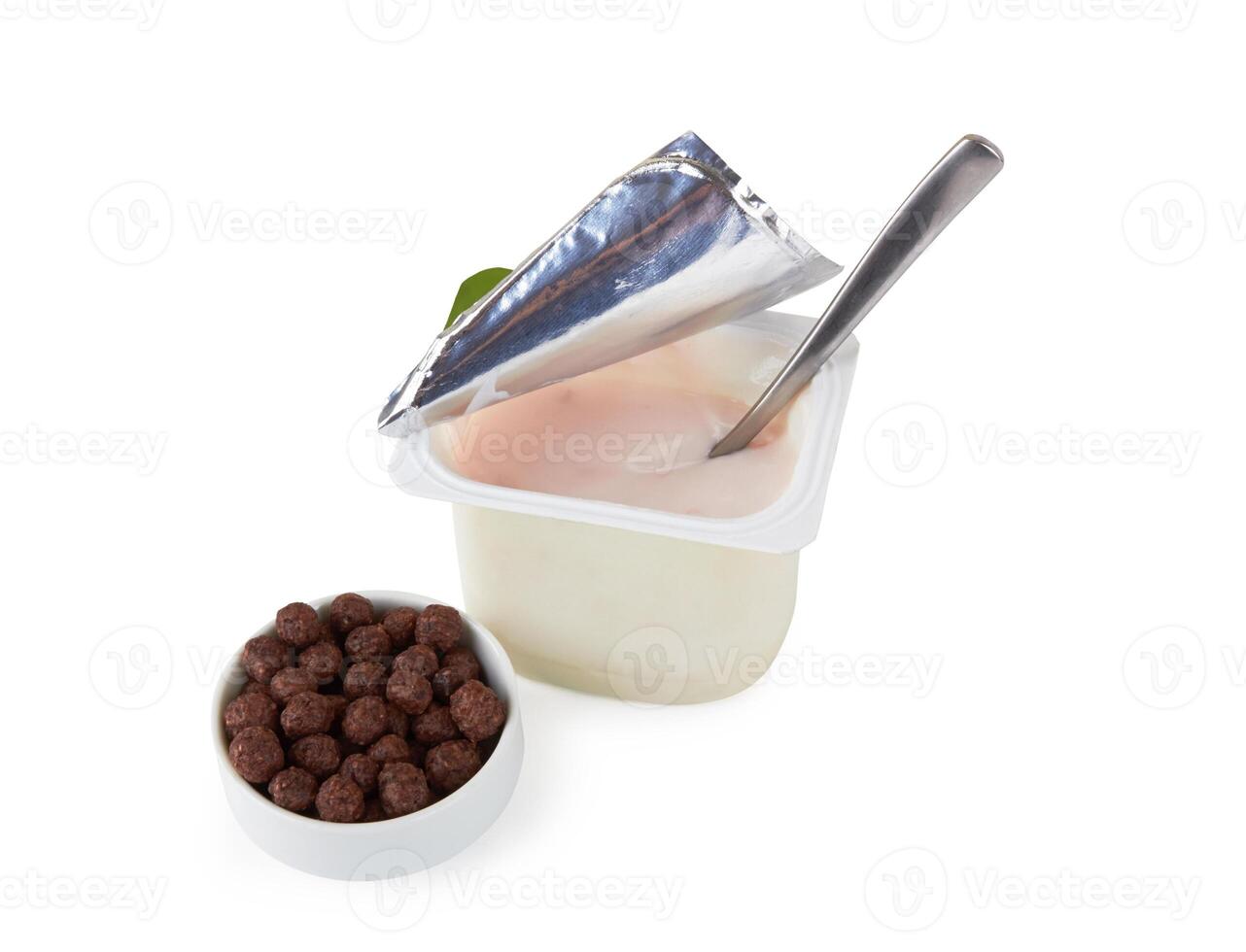 Plastic cup with yoghurt photo
