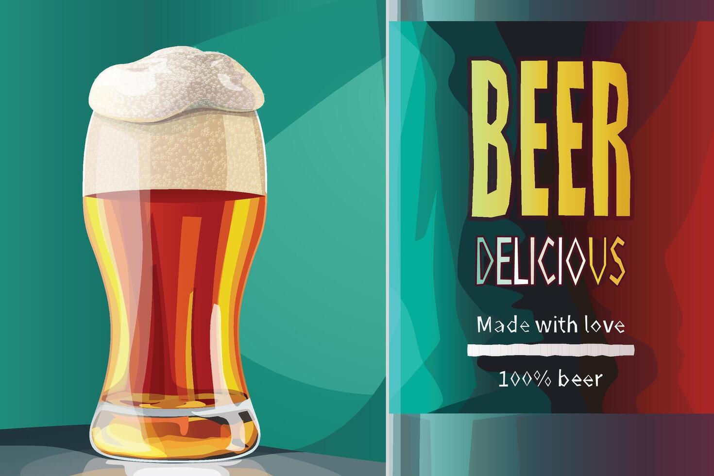 lager beer glass on green colorful back vector