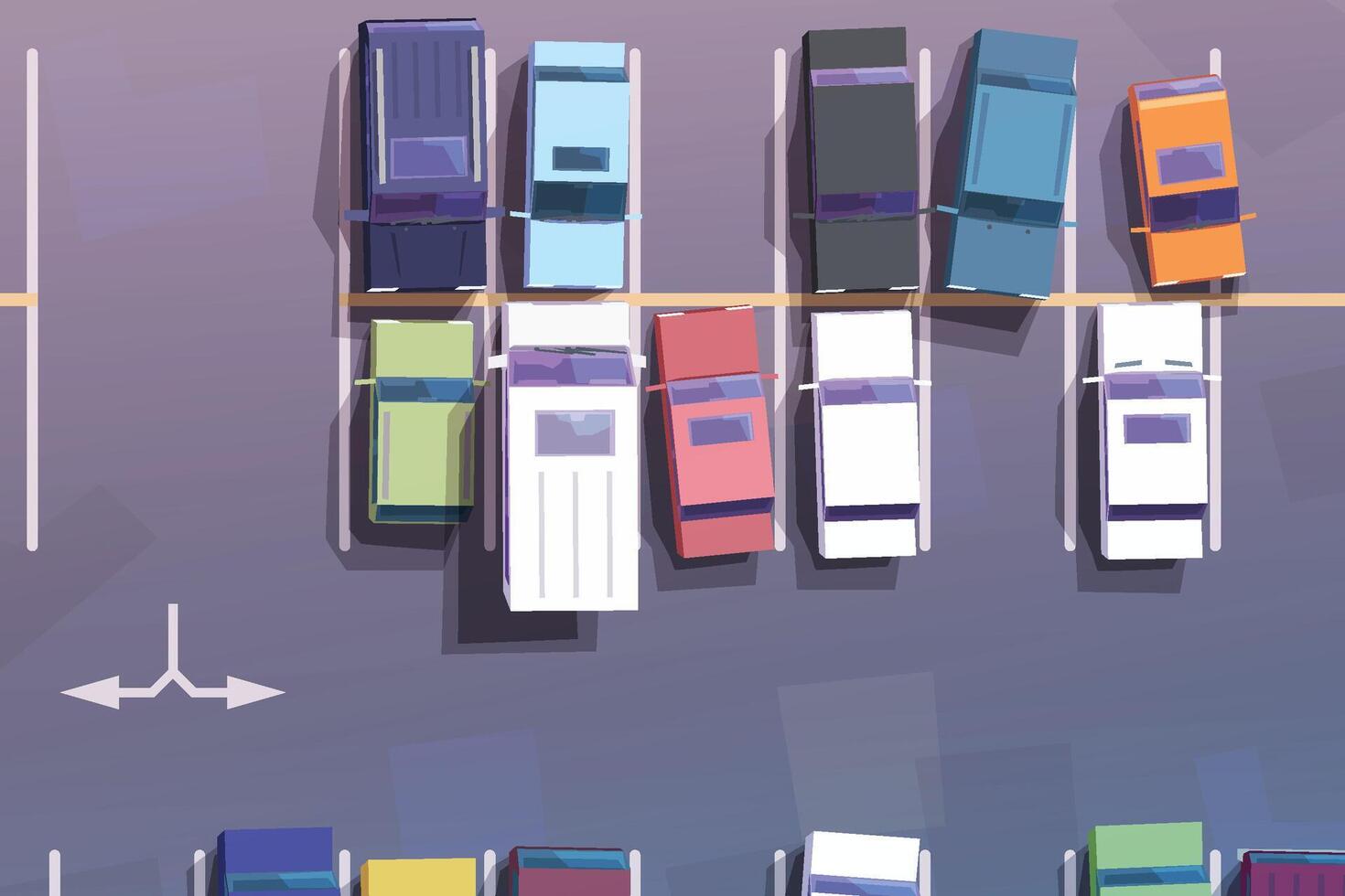 full parking place various vehicles top view vector