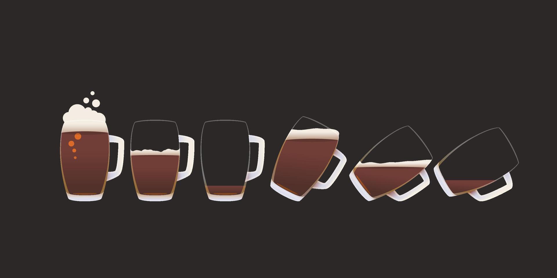 a dark beer mug in fullness set vector