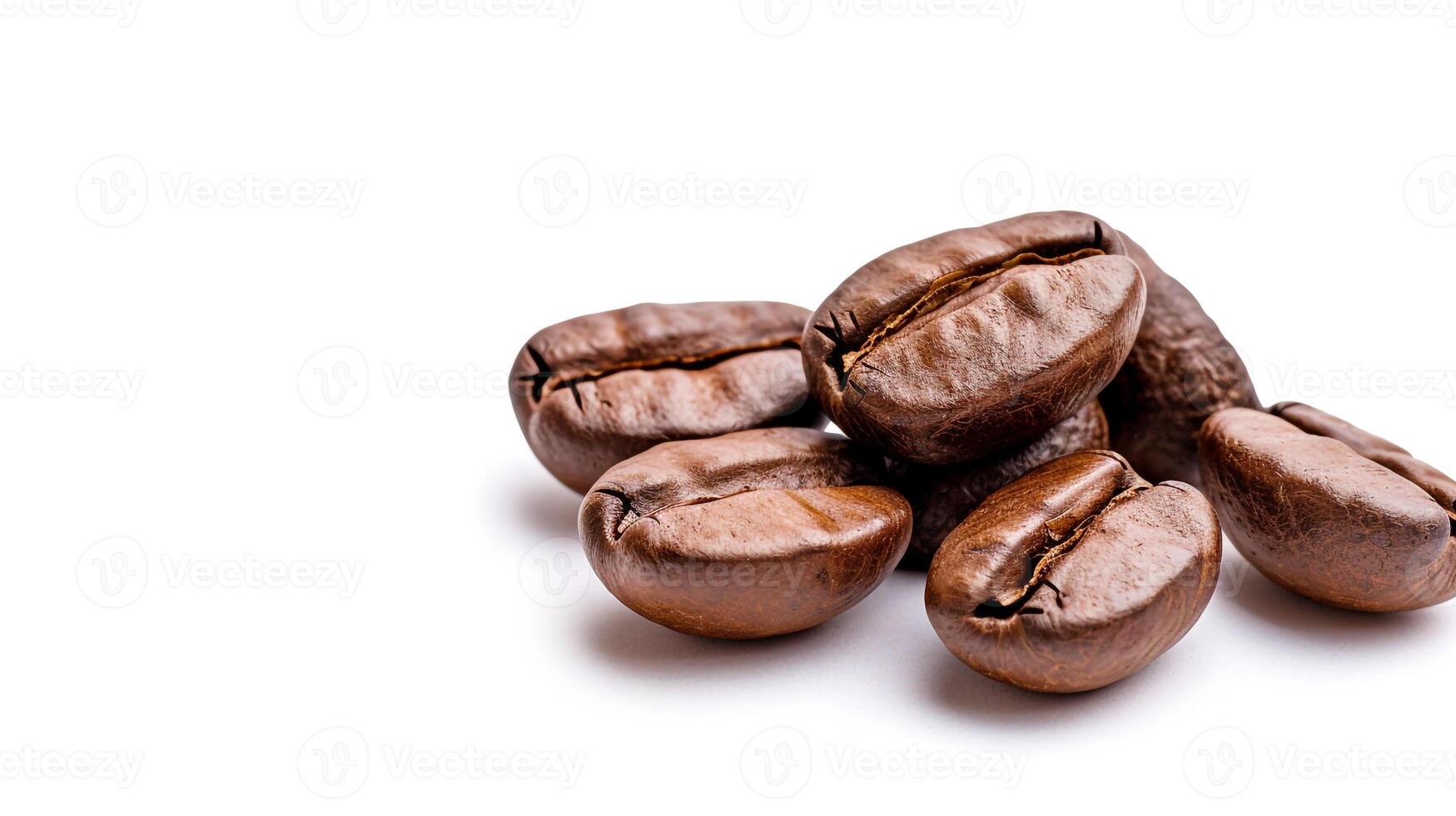 Isolated on a white backdrop are roasted arabica coffee beans. photo