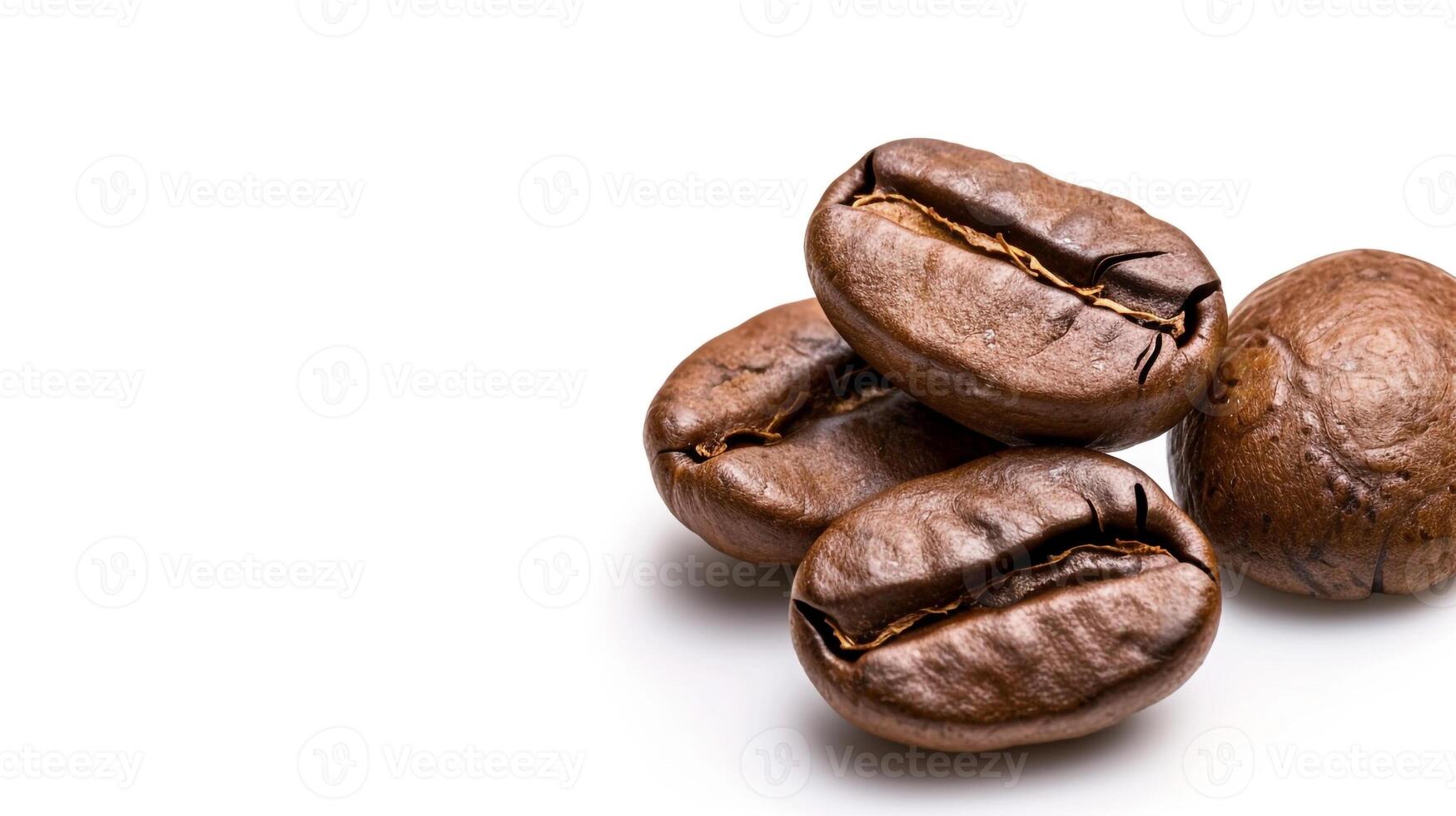 Isolated on a white backdrop are roasted arabica coffee beans. photo