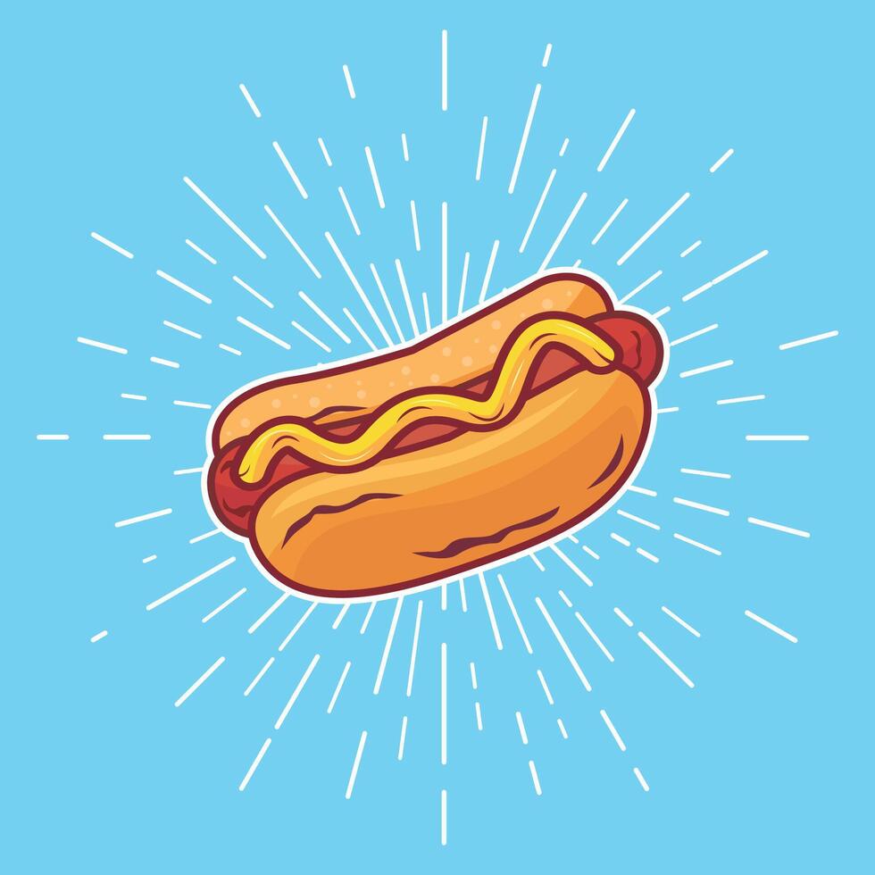 Hotdog with beautiful blue vintage background vector
