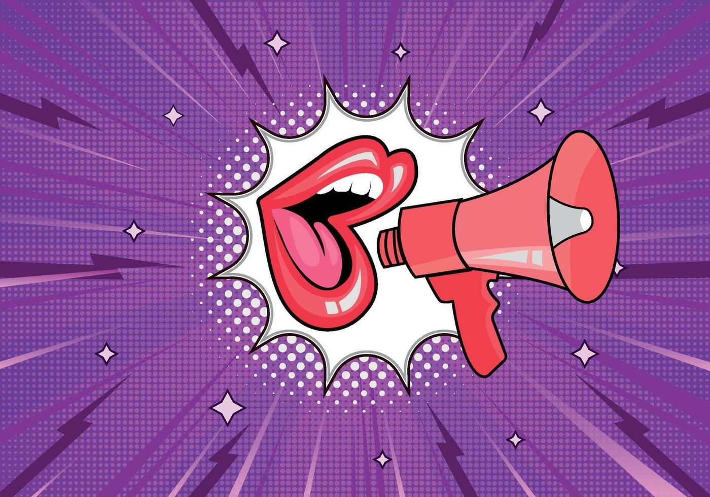 Lips with beautiful comic purple design background vector