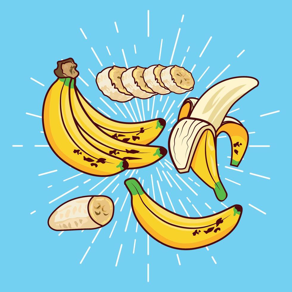 Banana with beautiful of parts and vintage blue style vector