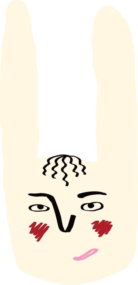 Funky rabbit with a lovely face. Freaky comic rabbit face. Bizarre Valentine's Day rabbit in modern doodle style vector
